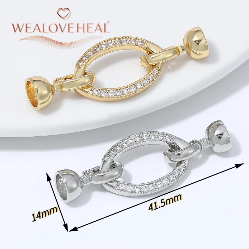 18K vergoldeter Messingverschluss mit Zirkonia und Perle, mikrobesetzter ovaler Verbinder für DIY-Armband- und Halsketten-Schmuckherstellung. – Detail 16