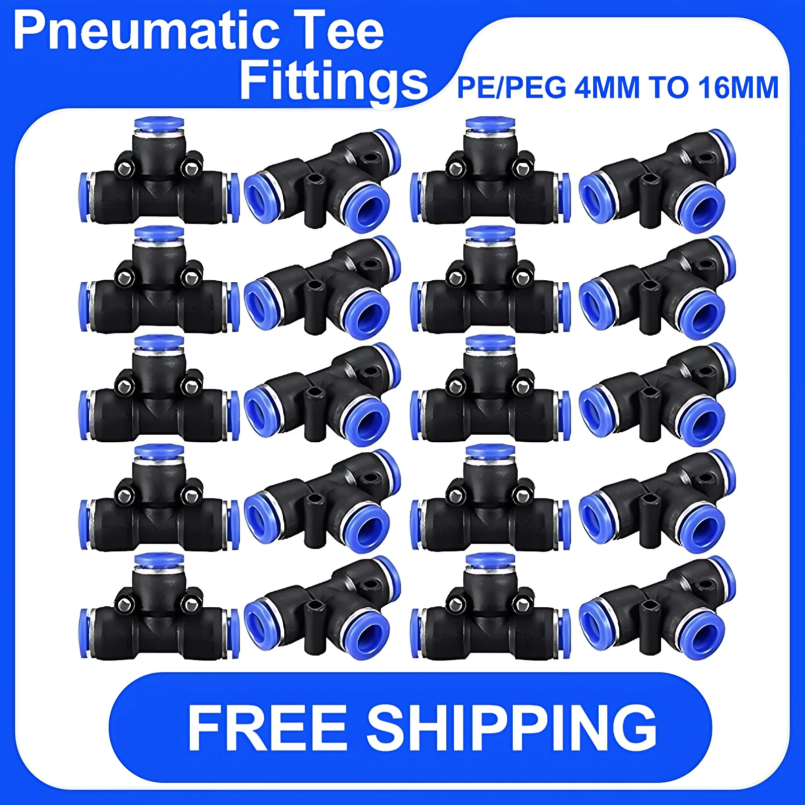 

50/100/500/1000 Pcs PE/PEG T Type Pneumatic Fittings Plastic T Type 3-way For 4mm to 16mm PE-4/6/8/10/12/16 Push Fittings