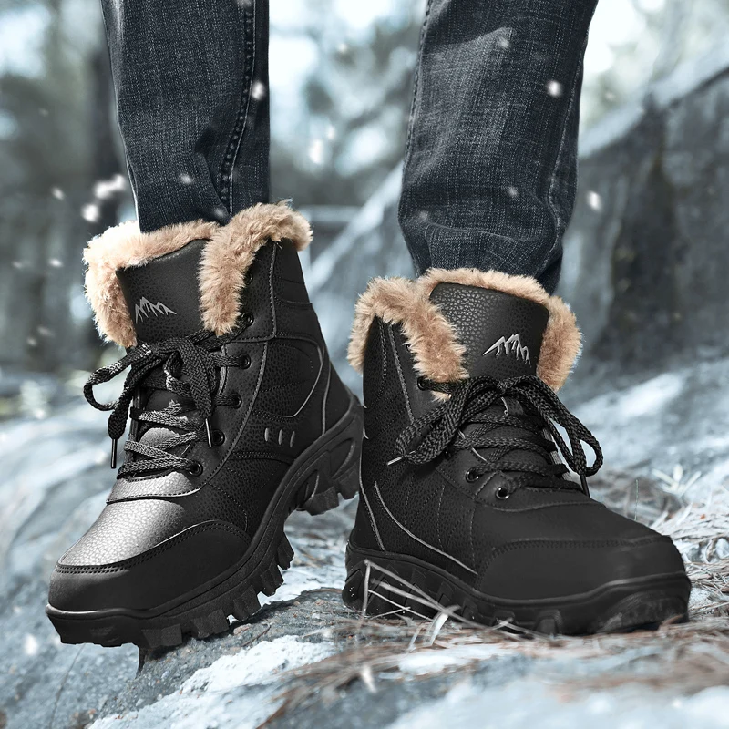 

High-top Lace-up Anti-slip Ankle Boots Winter Snow Boots Men Outdoor ShoesKeep Warm Comfortable Plush Casual Shoes Men