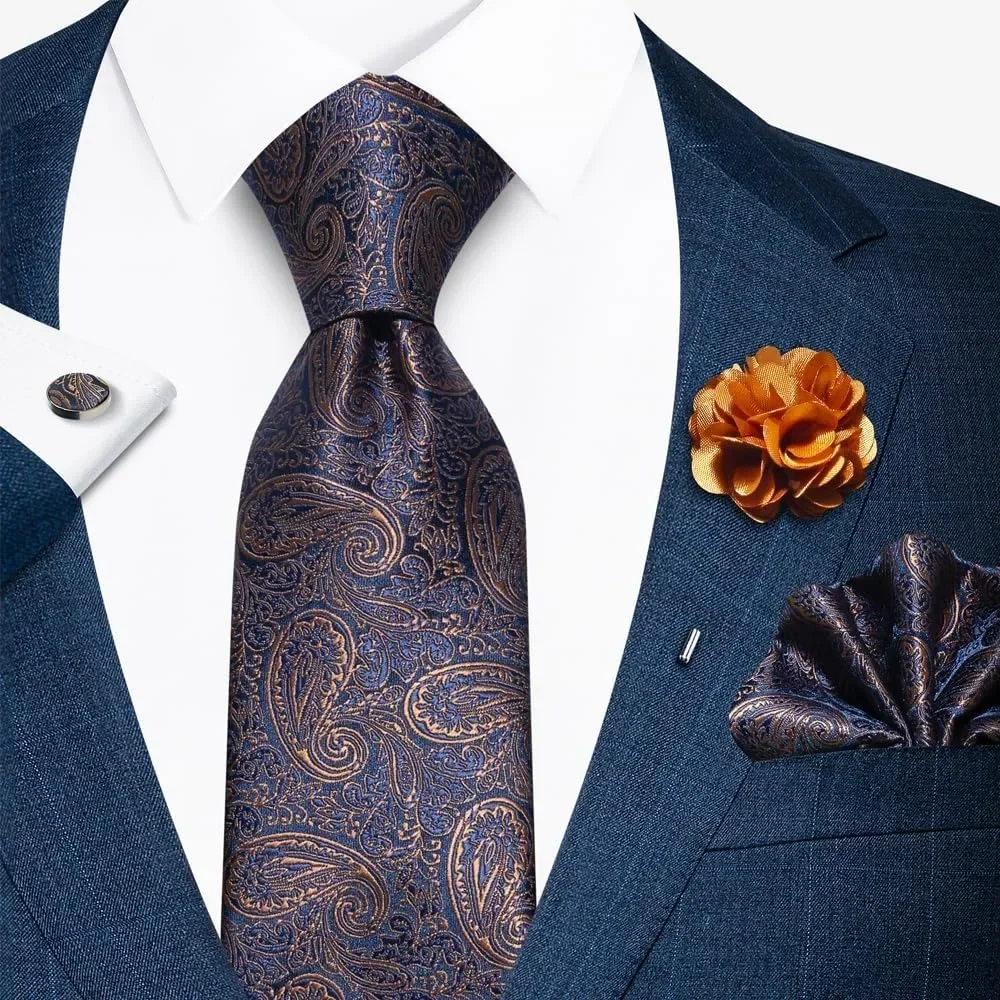 Ties Set Men Mixed Color Necktie Handkerchief Cufflinks Brooch 3.15 Formal