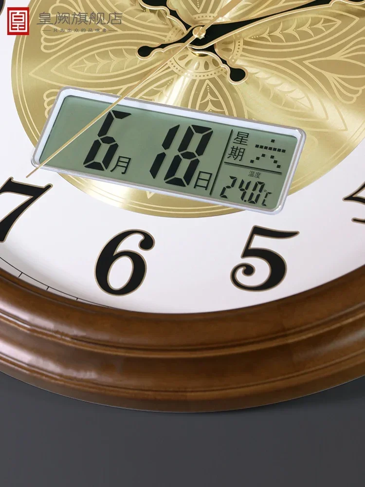 Luxury Wood Wall Clock Modern Vintage Latge Gold Clocks Wall Home Decor Silent Watch Pure Copper Home Living Room Decoration