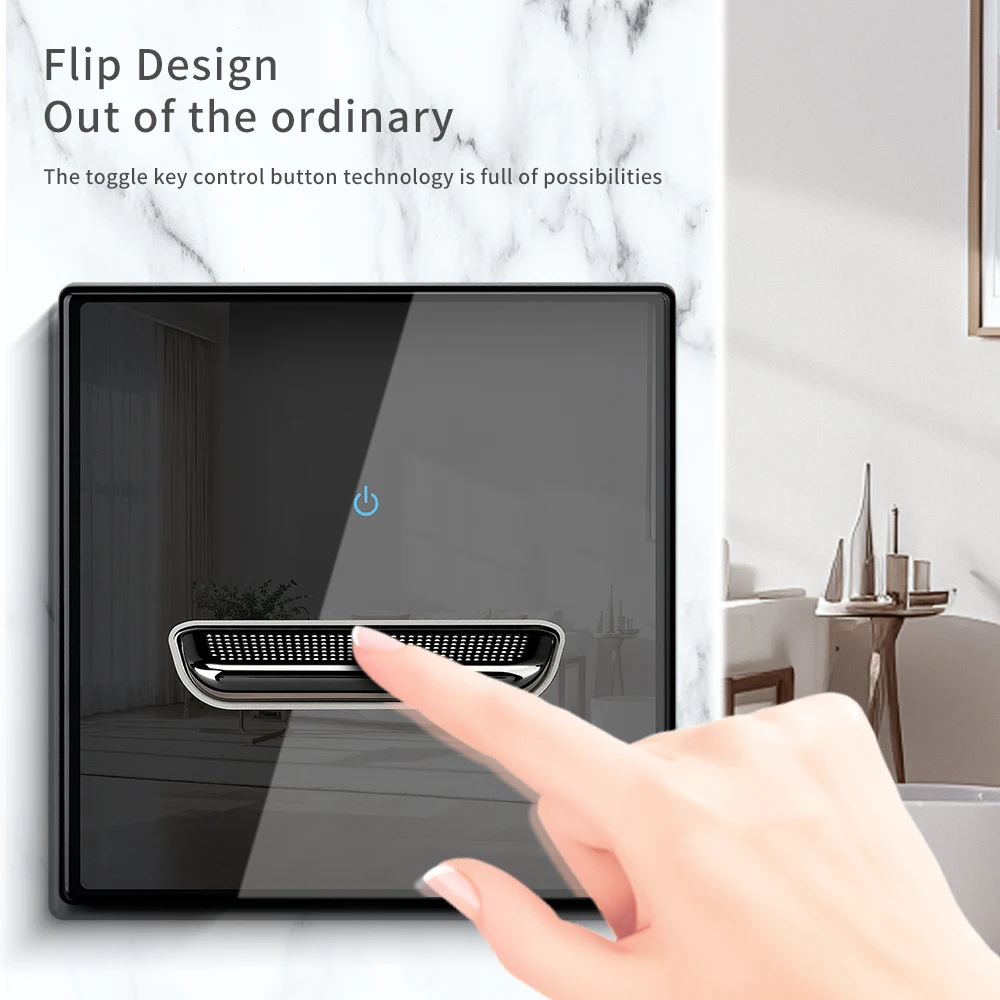 Botão chave de piano interruptor de luz padrão tomada bidirecional plugue USB UE/Reino Unido painel de vidro preto interruptor de parede luz LED UE Reino Unido 16A soc