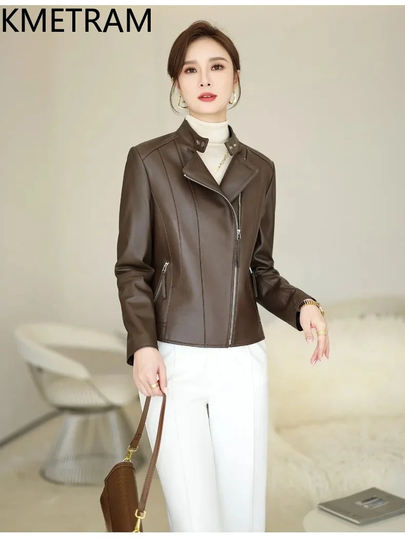 KMETRAM Genuine Sheepskin Leather Jacket Woman Spring  Autumn Short Coats Fashion Motorcycle Jackets Premium Women Clothing 2026