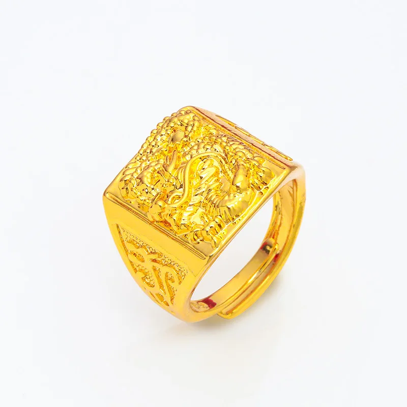 

Мужское открытое кольцо Dragon Relief Bold (24K AU999) с 3D рельефной головой дракона, матовый широкий ремешок, деловые переговоры, Majestic Leadership