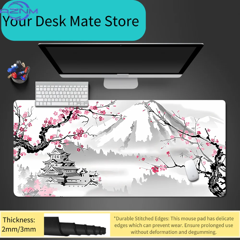 Japanese Style Cherry Blossom Castle Mouse Pad Large Non-slip Waterproof Desk Mat for Office Home Aesthetic Gaming Mousepad