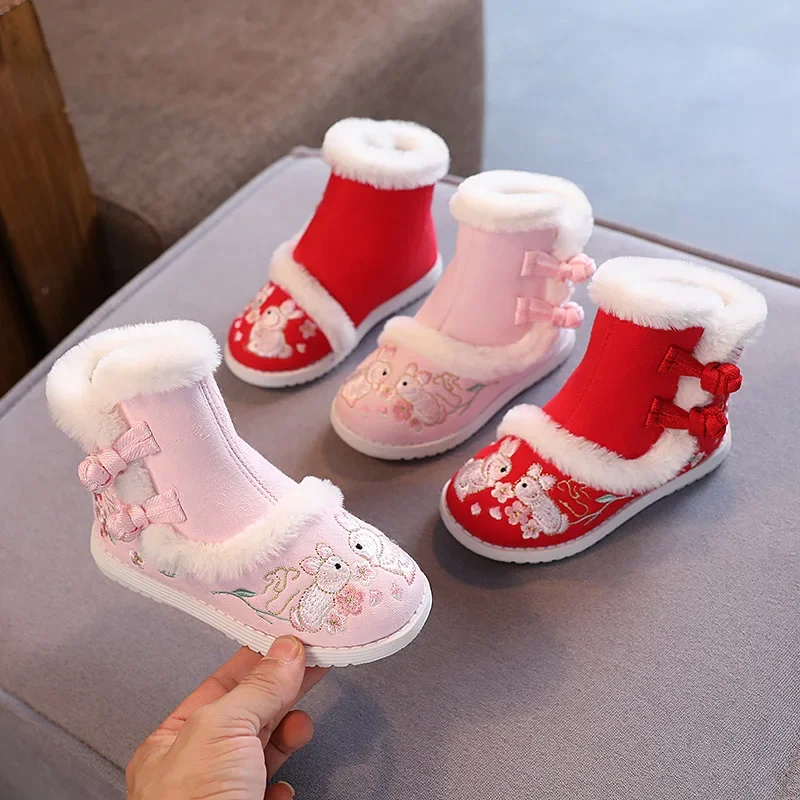 Zapatos Niña Kid Snow Boot Winter Girl Ethnic Cotton Shoe High Top Plush Princess Boot New Year Hanfu Shoe Kid Shoe Antique Shoe