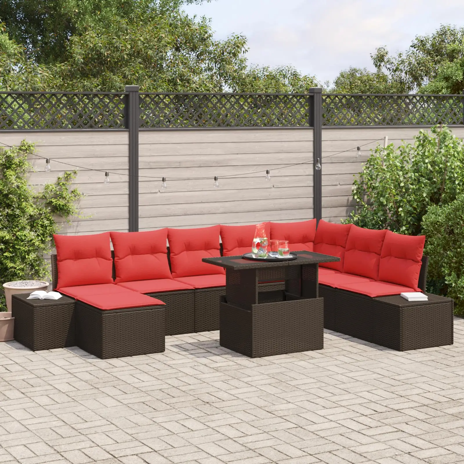 

9 Piece Outdoor Sofa Set with Cushions Rattan Patio Furniture Brown Garden Seating