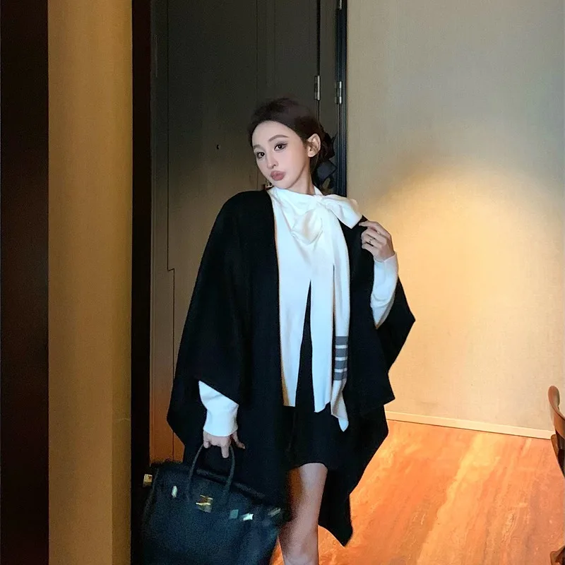 

Faionable Knitted Sweater Top plus Outerwear awl Women's Set Autumn New Arrival Retro Elegance Commute Sle Long Sve