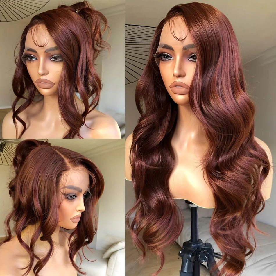 

Парик из натуральных волос с волнистыми прядями, плотность 250, красно-коричневый, 13x6, с кружевной передней частью, предварительно выщипанный, цвет оранжево-коричневый, 13x4 HD кружевной фронтальный парик