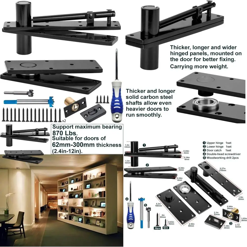 

Heavy Duty 360° Pivot Hinge for Large Doors - 870 lbs Load-Bearing, Thickened Solid Steel Structure