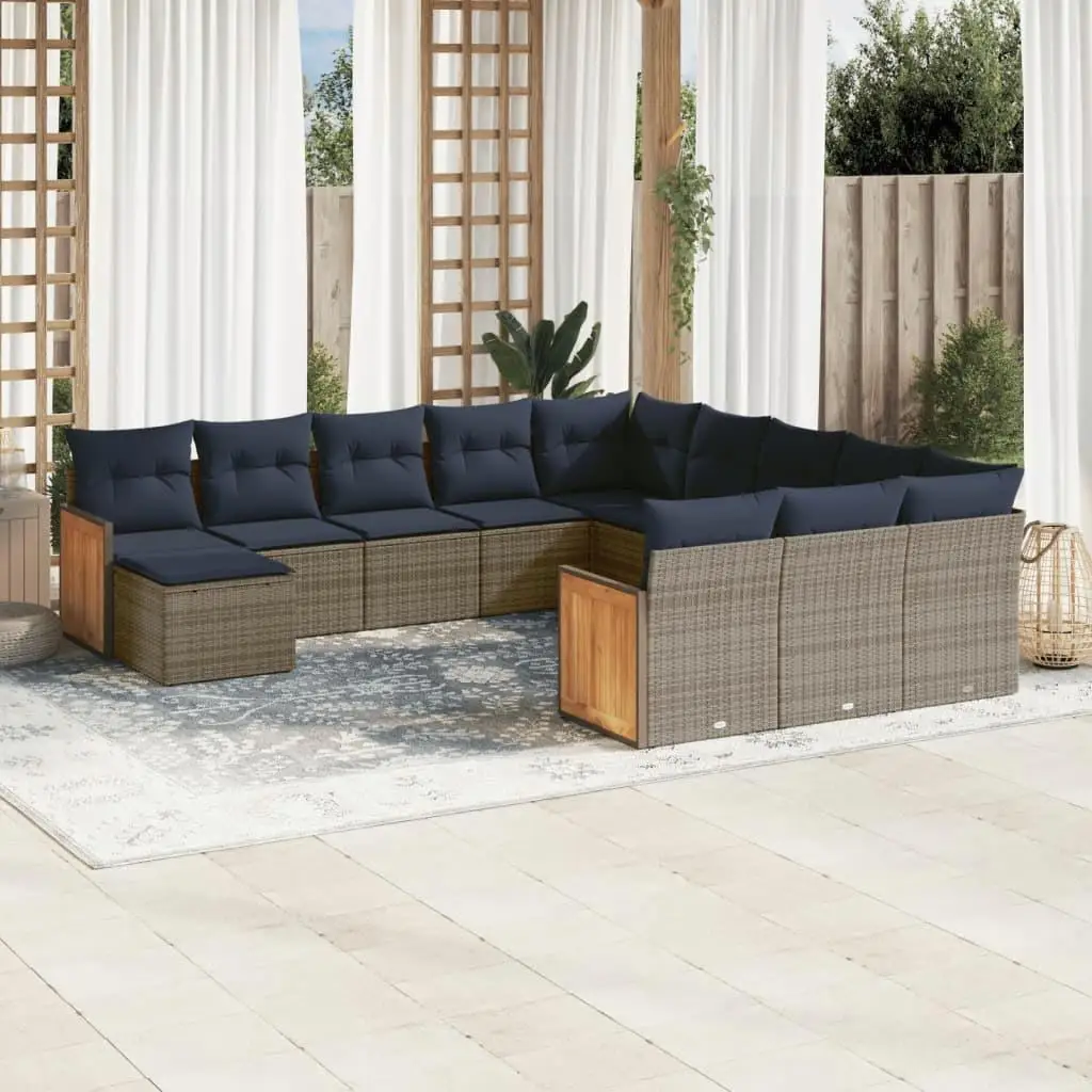 

Elegant 12 Piece Outdoor Patio Sofa Set with Cushions Gray Poly Rattan Stylish Garden Furniture for Backyard and Balcony