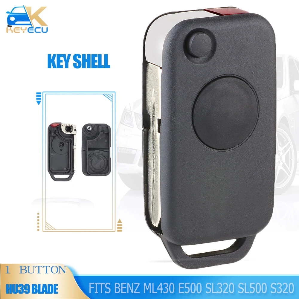 KEYECU 1 Button Flip Remote Key Shell Case Cover for Mercedes Benz W124 ML430 E500 SL320 SL500 S320 HU39 Blade