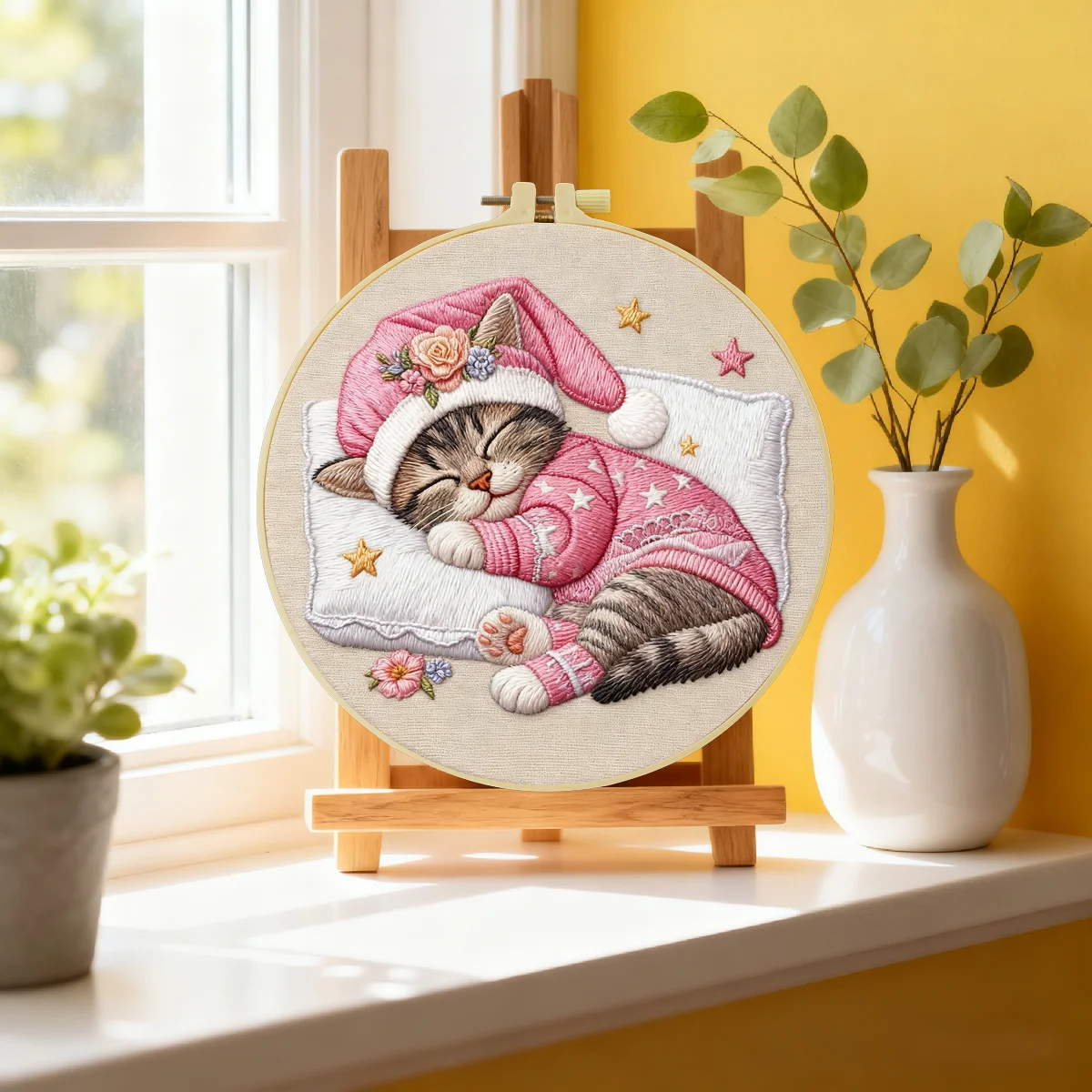 1 Stück 20X20CM/15X15CM 7,87/6,3 Zoll Katzen-Stickerei-Starter-Kit DIY-Kit DIY-Stickerei-Set Handarbeits-Nadelkunst-Set für Anfänger – Detail 1