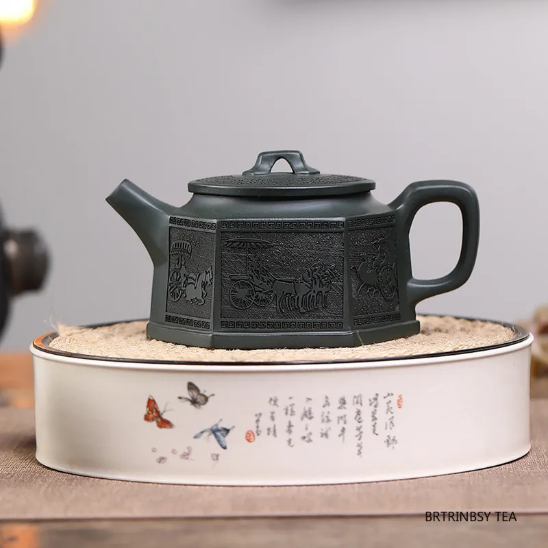 

190ml Chinese Yixing Handmade Purple Clay Teapot Tradition Hexagonal Tea Pot Raw Ore Dark Green Mud Kettle Zisha Tea Set Teaware