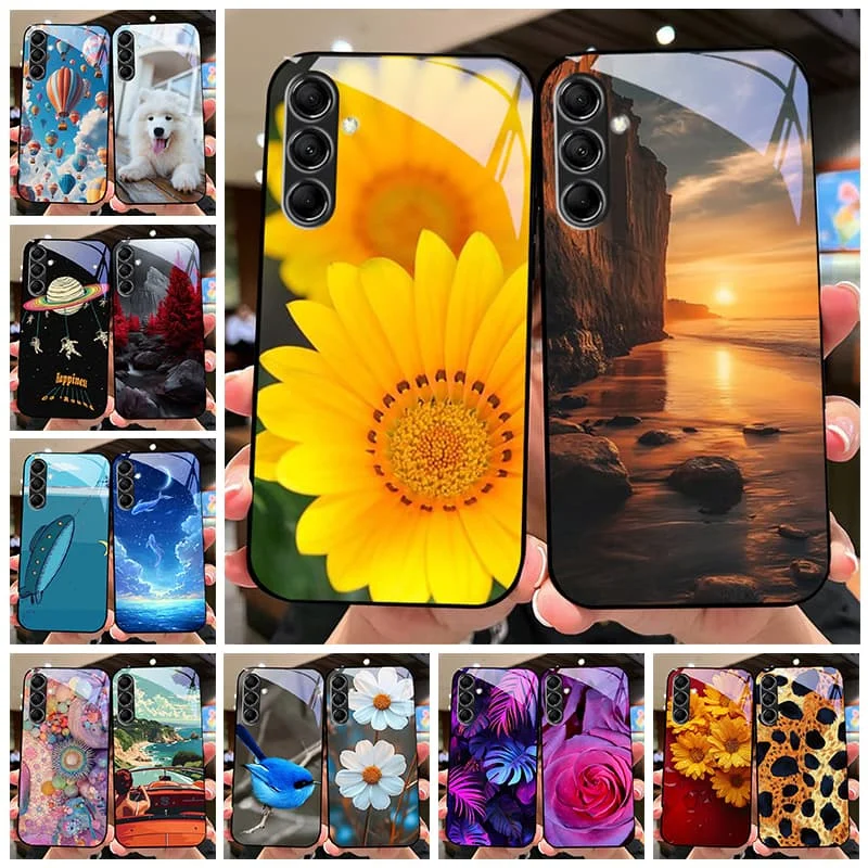 For Samsung A55 A54 A35 A34 5G Cover Tempered Glass Bumper For Galaxy A24 A24 A14 A15 4G 5G Cover Fashion Hard PC Protection Cap