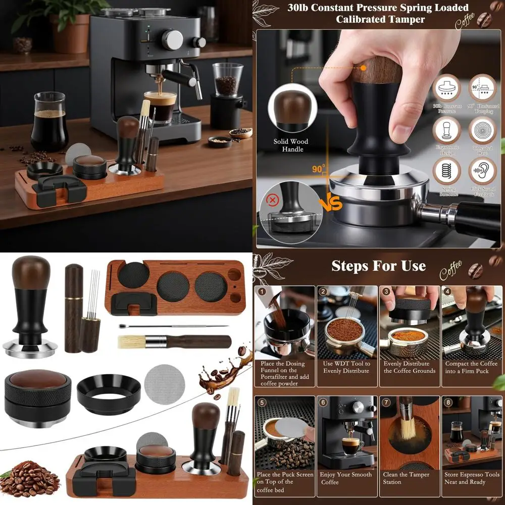 

Complete 8-Piece Espresso Accessory Set with 51mm Tamper, Distributor, Stirrer, Screen, and Funnel