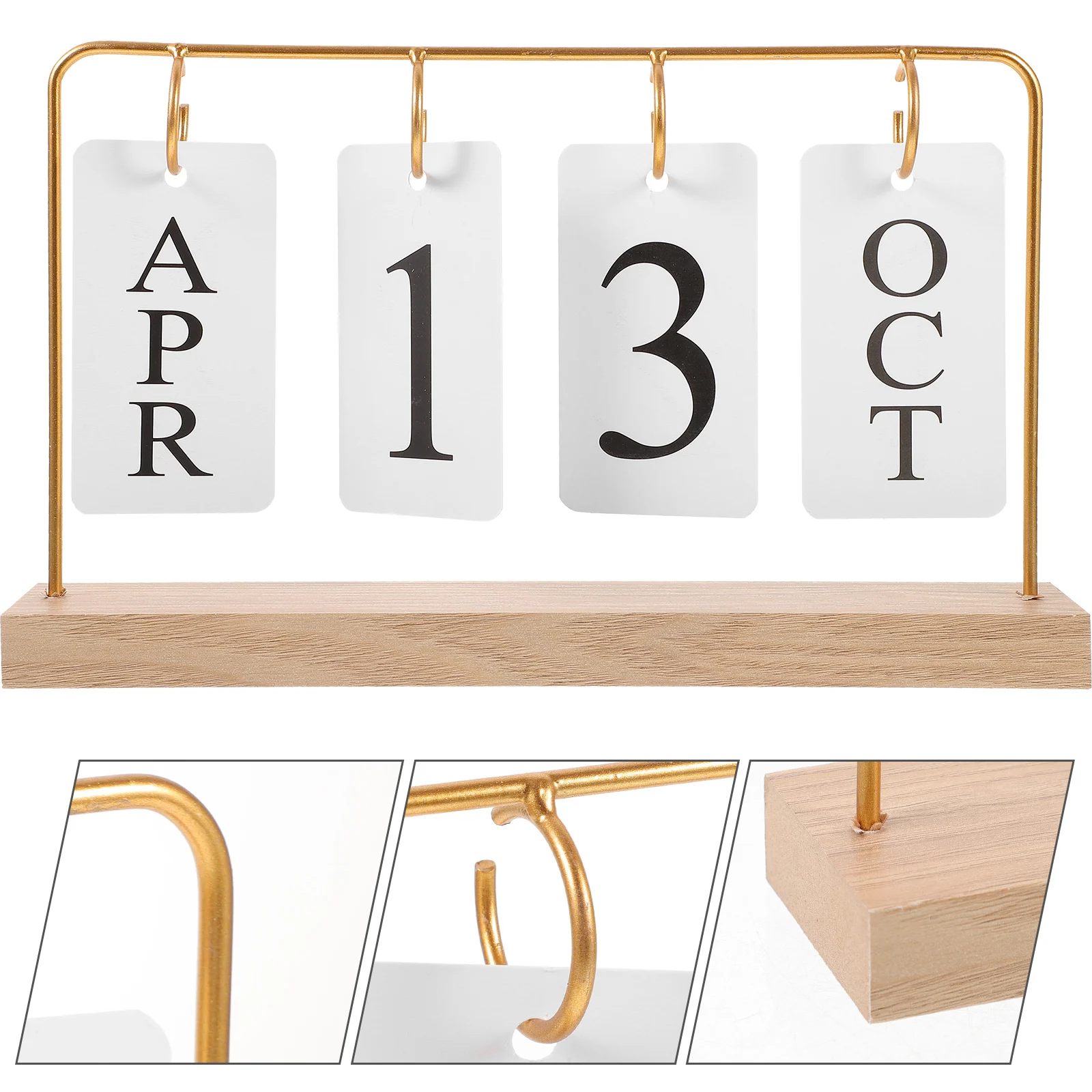 

Creative Desk Calendar Reusable Table Home Office Decorative Stand Up Perpetual Calendar Wooden Iron Retro Style
