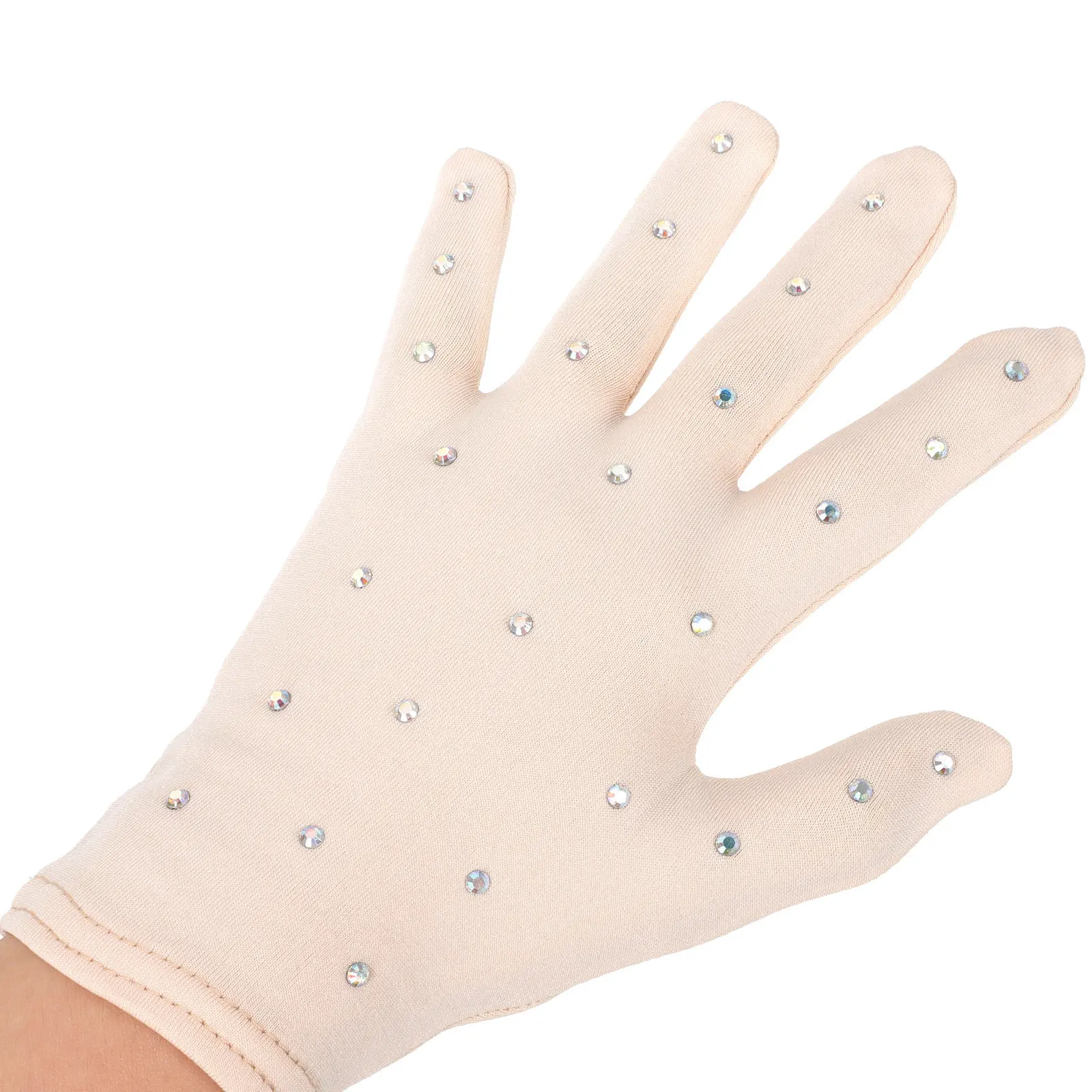 2Pairs Figure Skating Gloves Girls Small Skin Tone Glitter Performance Hand Covers for Ice Dancing Show Competition Stage