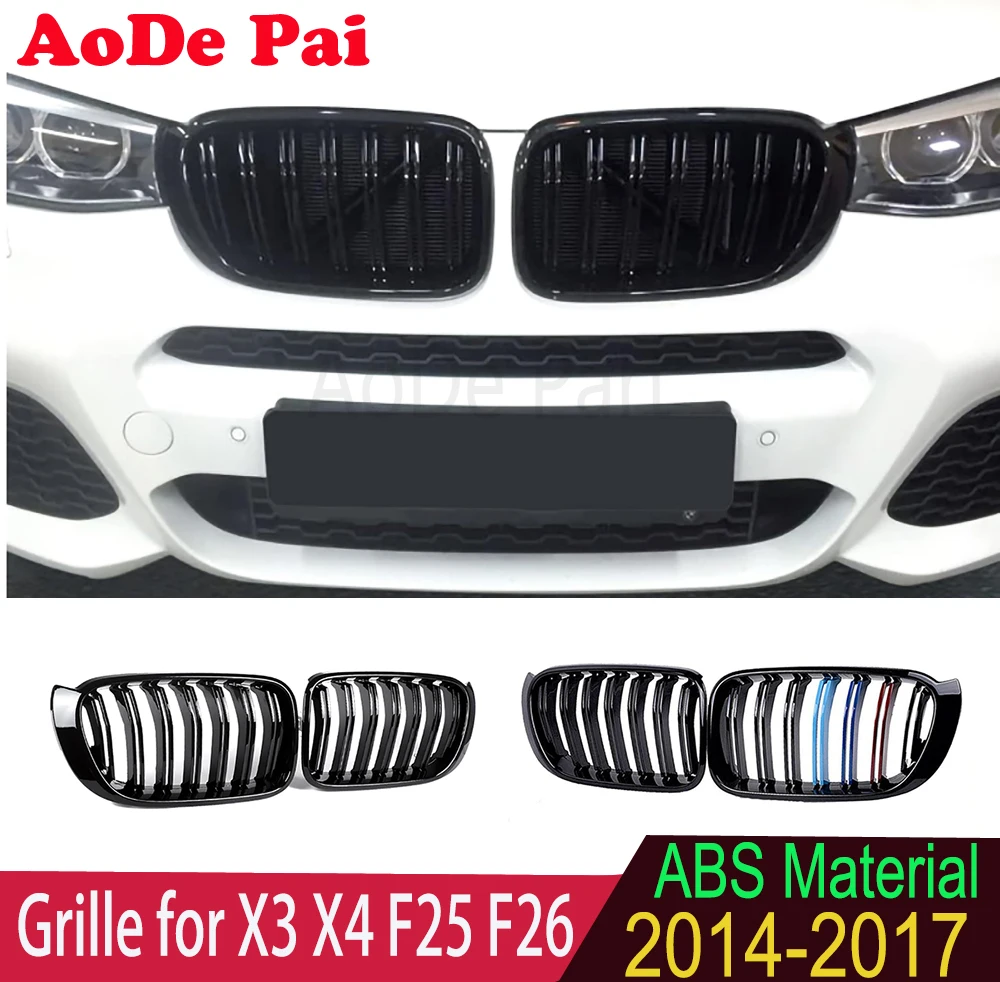 

For BMW X3 X4 F25 F26 2014-2018 Front Bumper Kidney Grid Grille Mesh Hood M Color Gloss Black