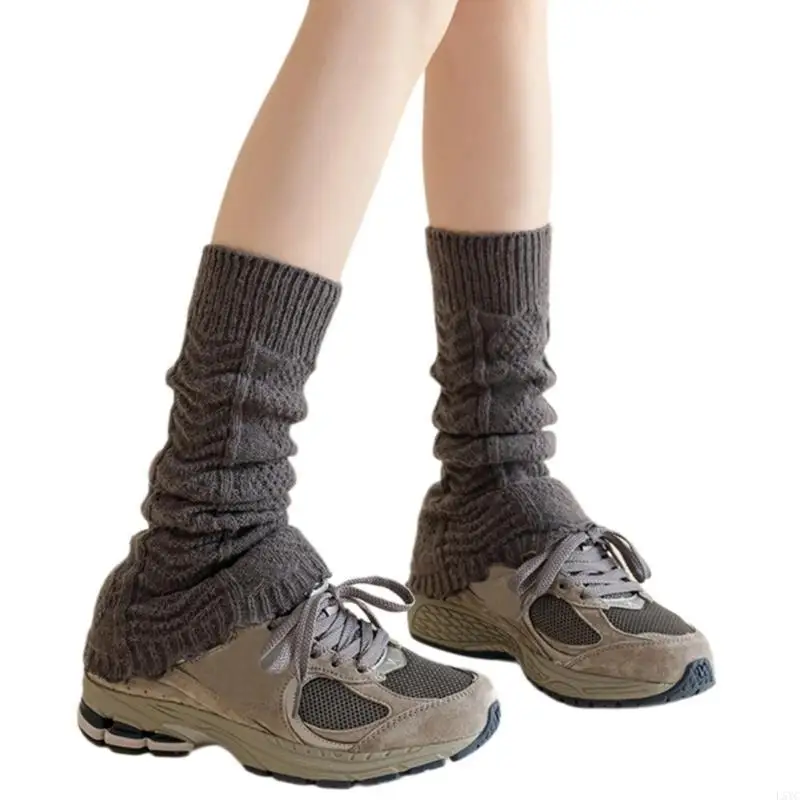 

L5YC Aesthetic Women's Cable Knit Stretch Leg Warmers Boot Covers Sweet Ruffled Trim Pleated Leg Sleeve Middle Calf Socks
