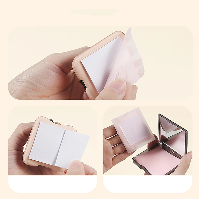 1 Box/100pcs Oil-absorbing Paper With Powder Puff Makeup Mirror Portable Face Skin Care Oil Blotting Sheets Beauty Facial Tissue