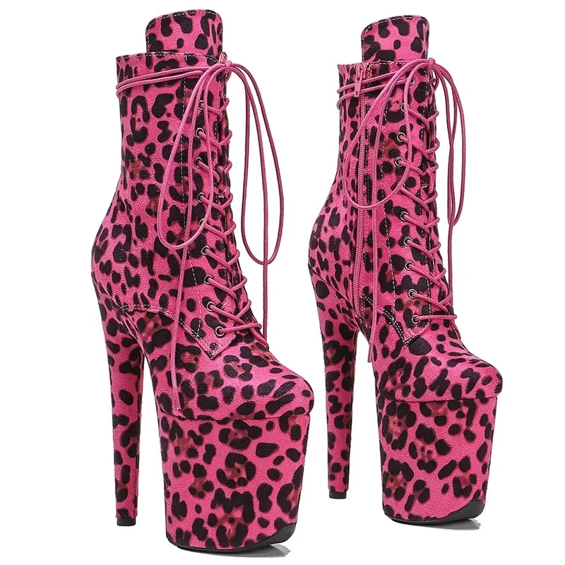 

New Fashion Leopard Sexy Exotic Pole Dancing Shoes 20CM/8inches High Heel Round Toe Platform Women's Modern Ankle Boots 118