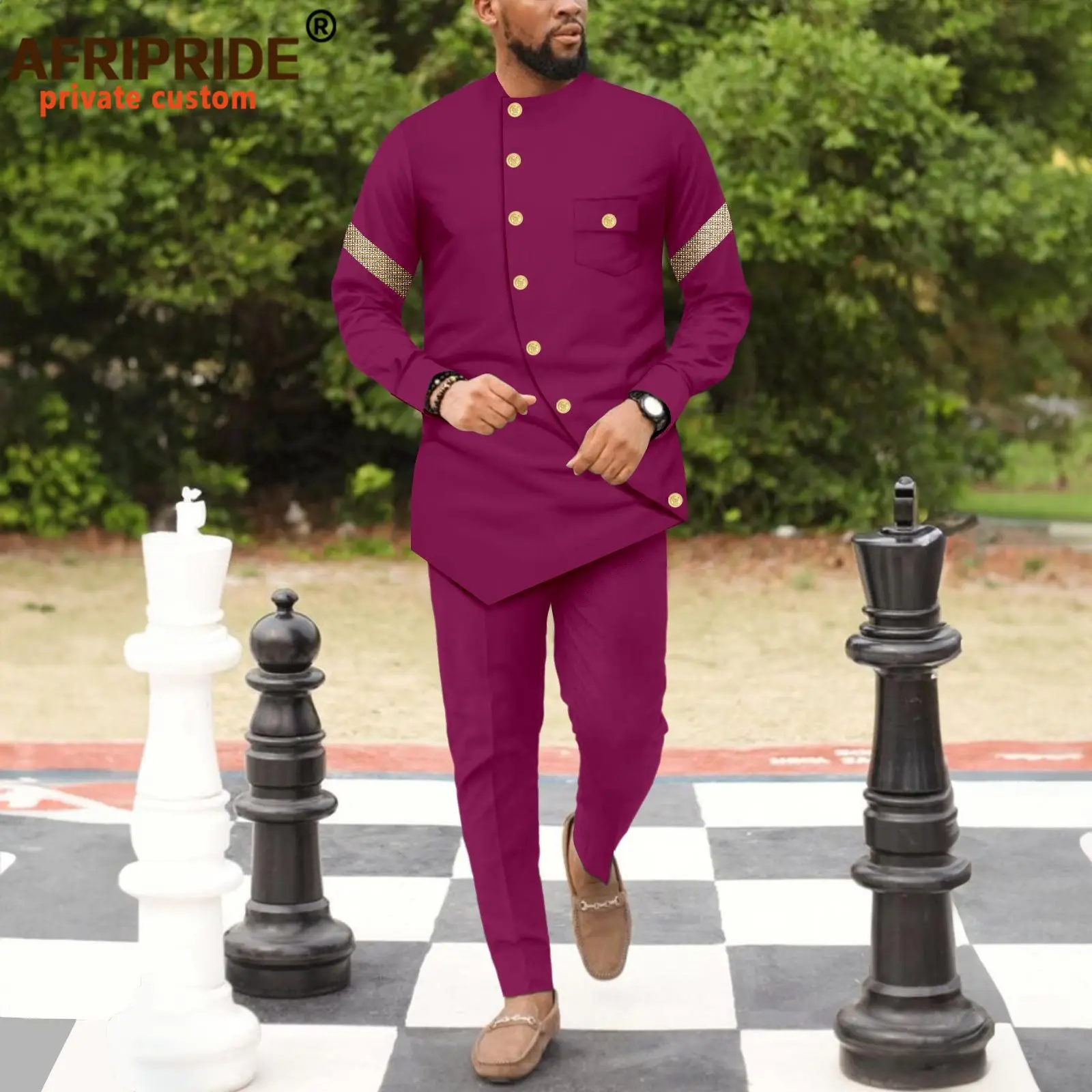 Costumes africains pour hommes, survêtement, simple boutonnage, broderie, manches longues, chemises et pantalons, ensemble 2 pièces, tenues Dashiki, 2416041