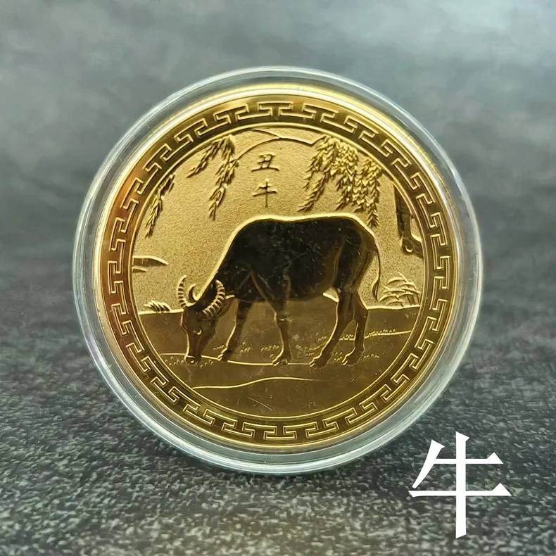 10pcs/lot Chinese Feng Shui 12 Zodiac Gold Plated Coin Tiger Dragon Rabbit Horse Animal Commemorative Coins For New Year
