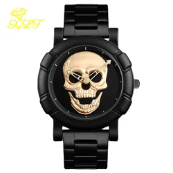 Skull Casual Sport Watches for Men Steel Band Non-mechanical Quartz Watches Chronograph Wristwatch