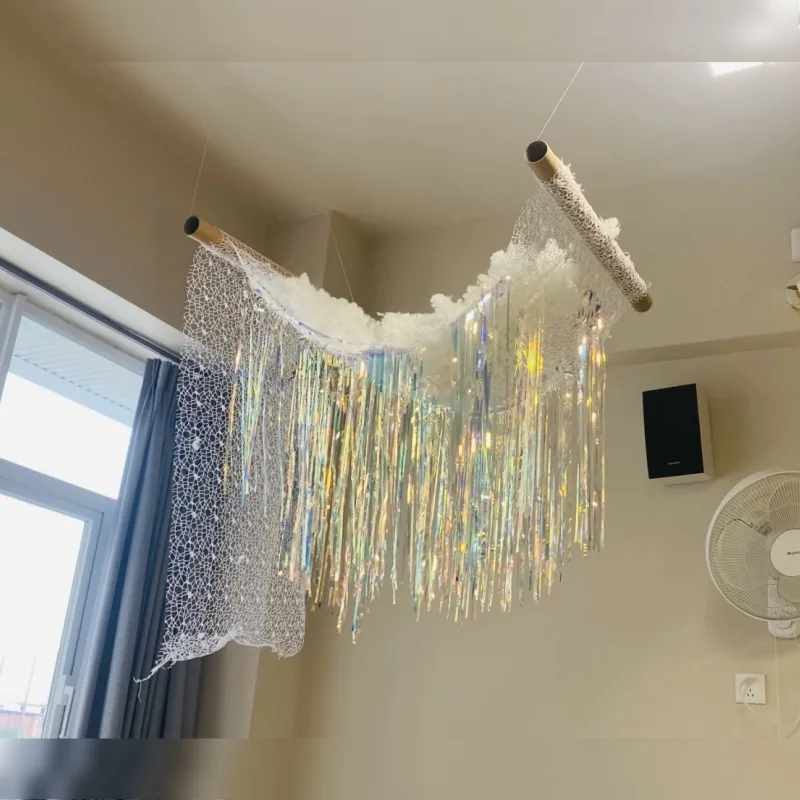 Kindergarten classroom Huanchuang layout class art area creative DIY pendant cloud colorful laser crystal curtain
