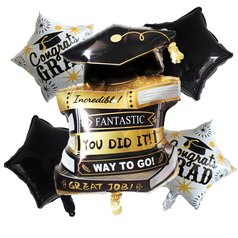 Giant Graduation Balloons 2023 Congrats Grad Foil Balloon Graduation Cap Cake Toppers For School Graduation Ceremony Party Decor
