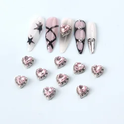 10pcs Korea Heart Nail Art Charms 3D Pink Heart Rhinestone Nail Decoration Luxury Nail Accessories DIY Design