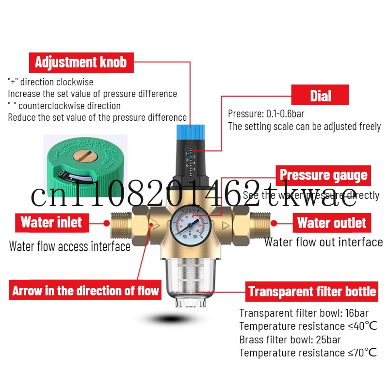 

DN25 DN32 Латунный редукционный клапан с манометром Фильтр высокого расхода 2-ходовой редукционный клапан статического давления для водопроводной воды