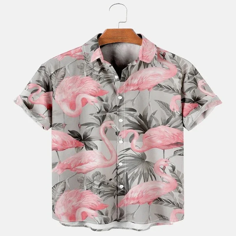 

Flamingo Palm Leaf Short Sleeve Shirt 3D All Over Printed Hawaiian Shirt for Men and Women Casual Shirt Unisex