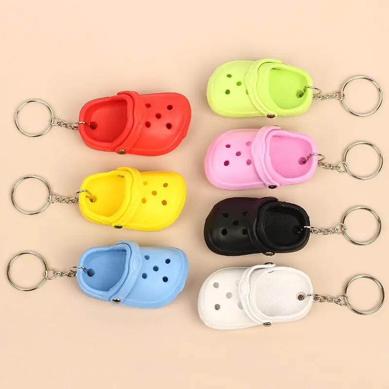 6Pcs/Set Cute Y2K 3D Mini Slipper Shoes Keychain for Women EVA Beach Hole Little Crocs Shoe Backpack Pendant Bag Keyring Jewelry