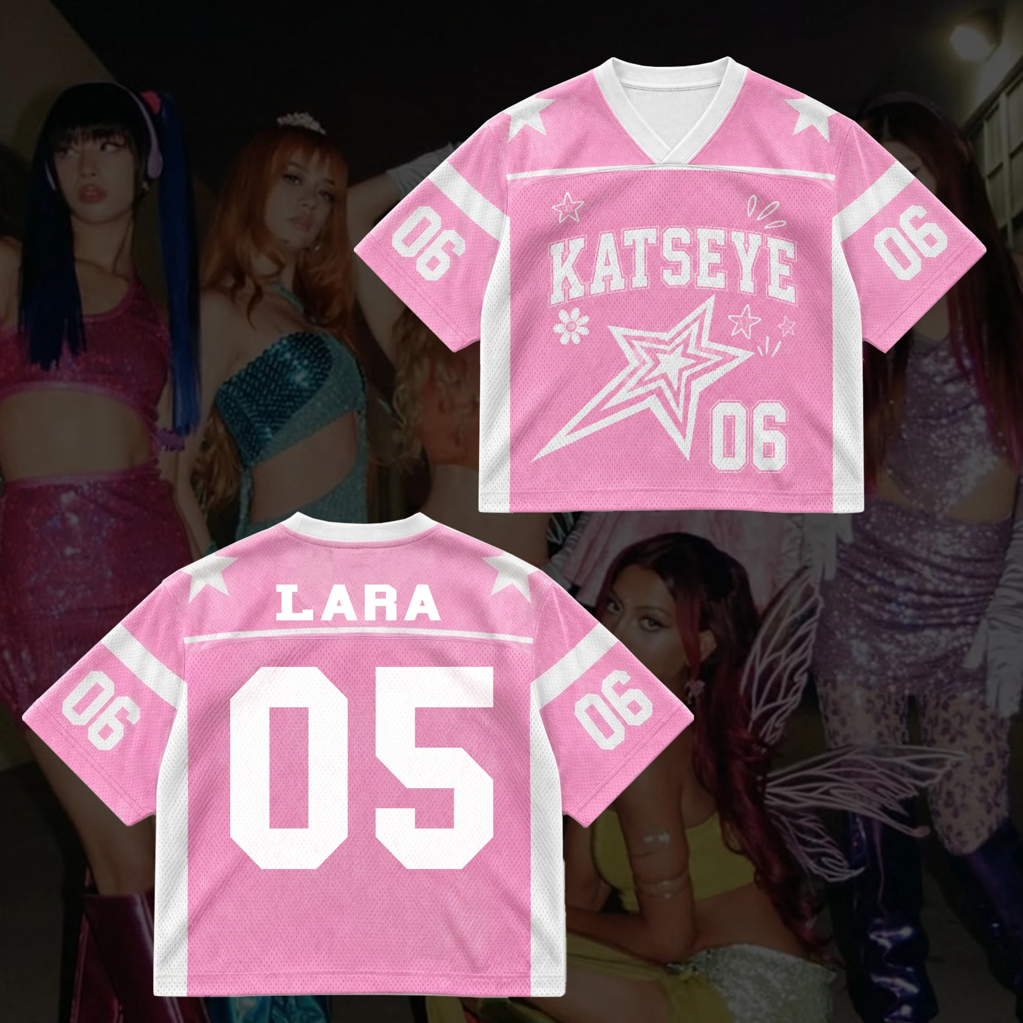 2026 Katseye Pink Star 3D-gedrucktes Jersey für Männer und Frauen, atmungsaktives, schnelltrocknendes Kurzarm-T-Shirt, Familien-Partnerlook-Kleidung – Detail 4