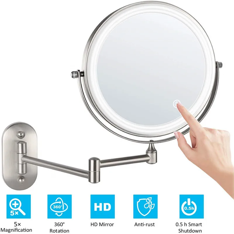 8inch Charging Wall Mounted Shower Mirror with Lights,Double Sided 5/10X Magnifying Makeup LED Mirror Vanity Dressing Mirror