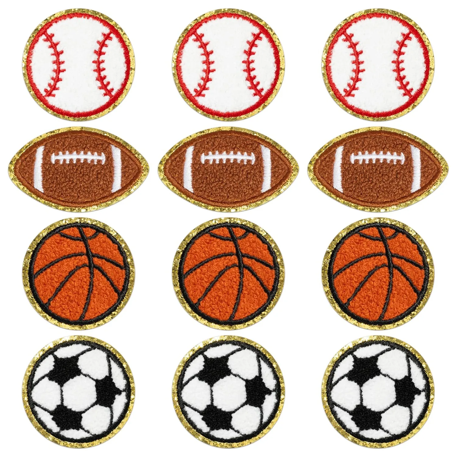 Ball Sports Chenille Iron on Patches Football Baseball Rugby Soccer Repair Sticker Sew on Embroidered Applique for Clothes Pants