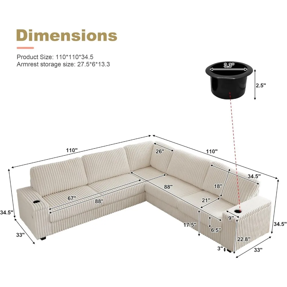 أريكة مقطعية كبيرة الحجم على شكل حرف L لغرفة المعيشة - أريكة معيارية سروال قصير مع مساحات تخزين ومقاعد عميقة #2