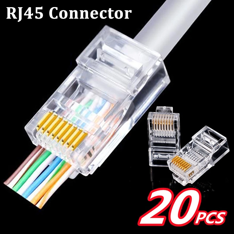 Crystal Metal CAT5e RJ45 Connector 8P8C Modular Ethernet Cable RJ 45 Ends Ethernet Cable Crimp Connectors UTP Network Plug