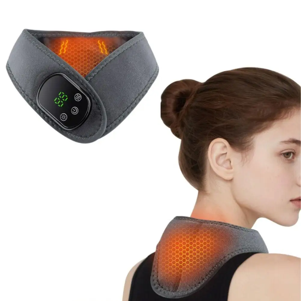 

Electric Neck Heating Pad 3 Levels Vibration Neck Massager Cordless 5 Levels Heated Hot Compress Neck Warmer Wrap For Soreness