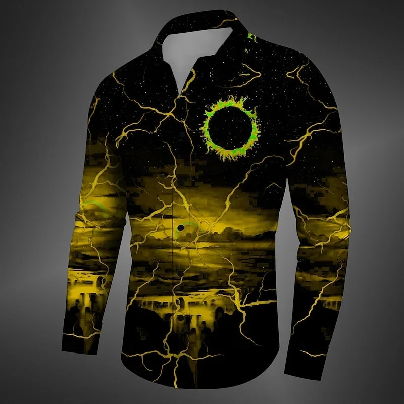 2024 Dark Elements Men's Shirt Long Sleeve Top Bright Color Pattern Theme 3D Printing Festival Casual Men's Shirt