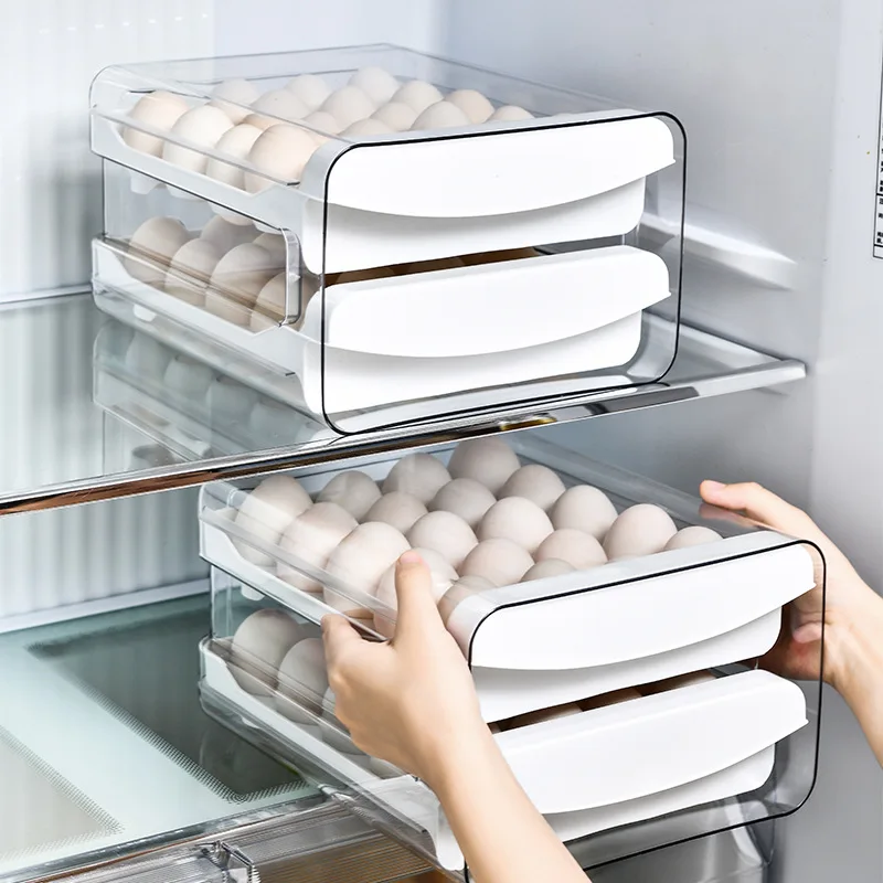 

Fridge Storage Egg Box Drawer-Type Transparent Egg Household Double-Layer Support Kitchen With Lid Storage Fresh-Keeping Box