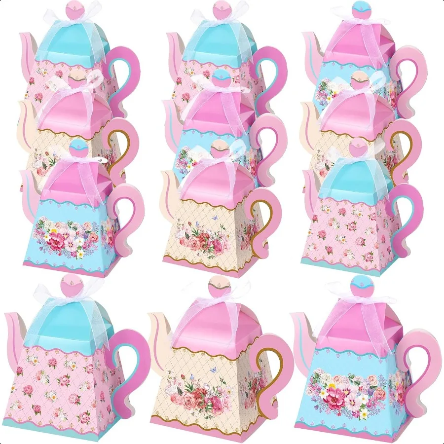 

24 Pcs Floral Tea Party Favor Box Large Flower Teapot Gift Box Vintage Floral Pink Blue Teapot Box Tea Party Birthday Decorati