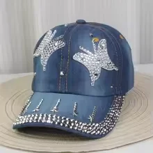 

Denim Baseball Cap Women Bling Rhinestone Butterfly & Star Decor Adjustable Distressed Jean Hat Casual 2026 Sparkly Headwear