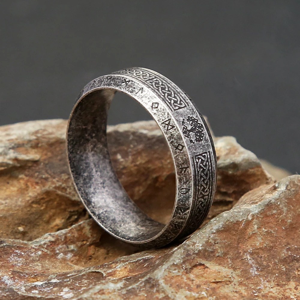 Fashion Vintage Nordic Tree of Life Ring for Men Women Stainless Steele Viking Rune Rings Biker Amulet Jewelry Gift Wholesale