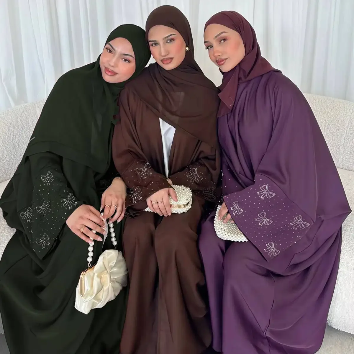 Abaya Robe Luxus Heißer Diamant Lose Frauen Lange Lose Kleid Muslimischen Bogen Robe Neue Mode Kimono Lange ärmeln Strickjacke
