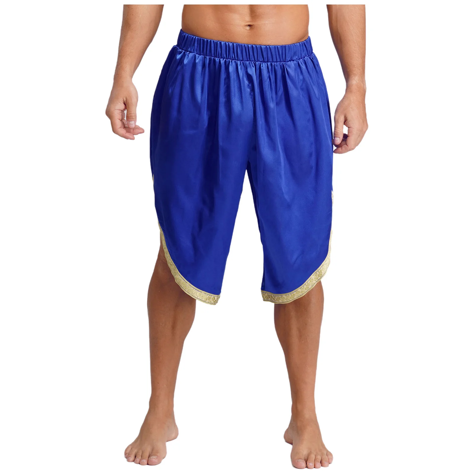 

Men's Halloween Medieval Arabic Egyptian Prince Cosplay Dhoti Satin Shorts with Pockets Shiny Loose Daily Casual Carnival Shorts