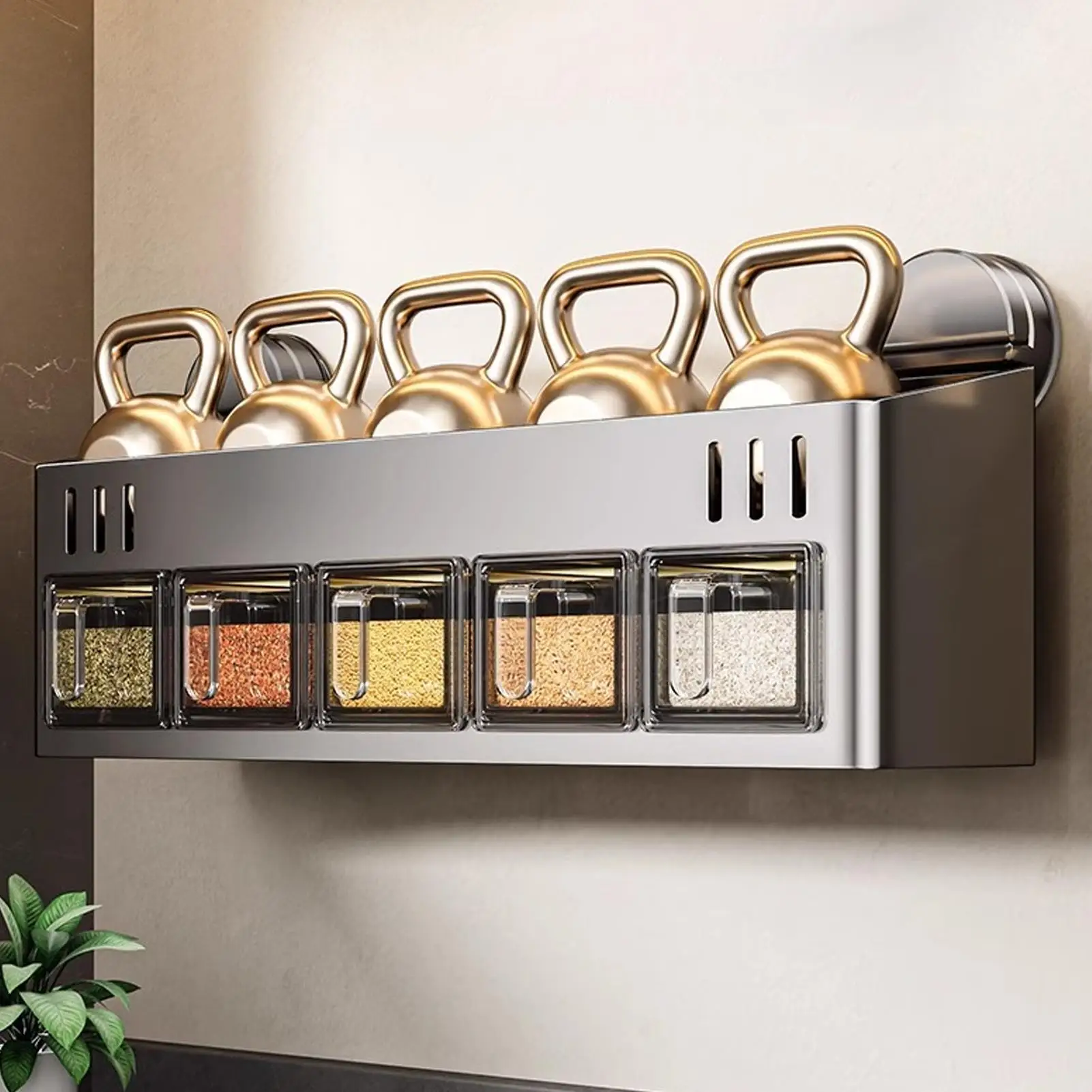 

Seasoning Shelf Suction Cup Seasoning Organizer Shelf Wall Jar Bottle Display No Drilling Kitchen Condiment Holder For Pantry