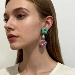 New Cute Love Heart Drop Earrings For Girls Trendy Lovely Acrylic Resin Pearls Star Shaped Dangle Earrings Accessories